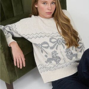 Poodle Bow Jacquard Knit Pullover
